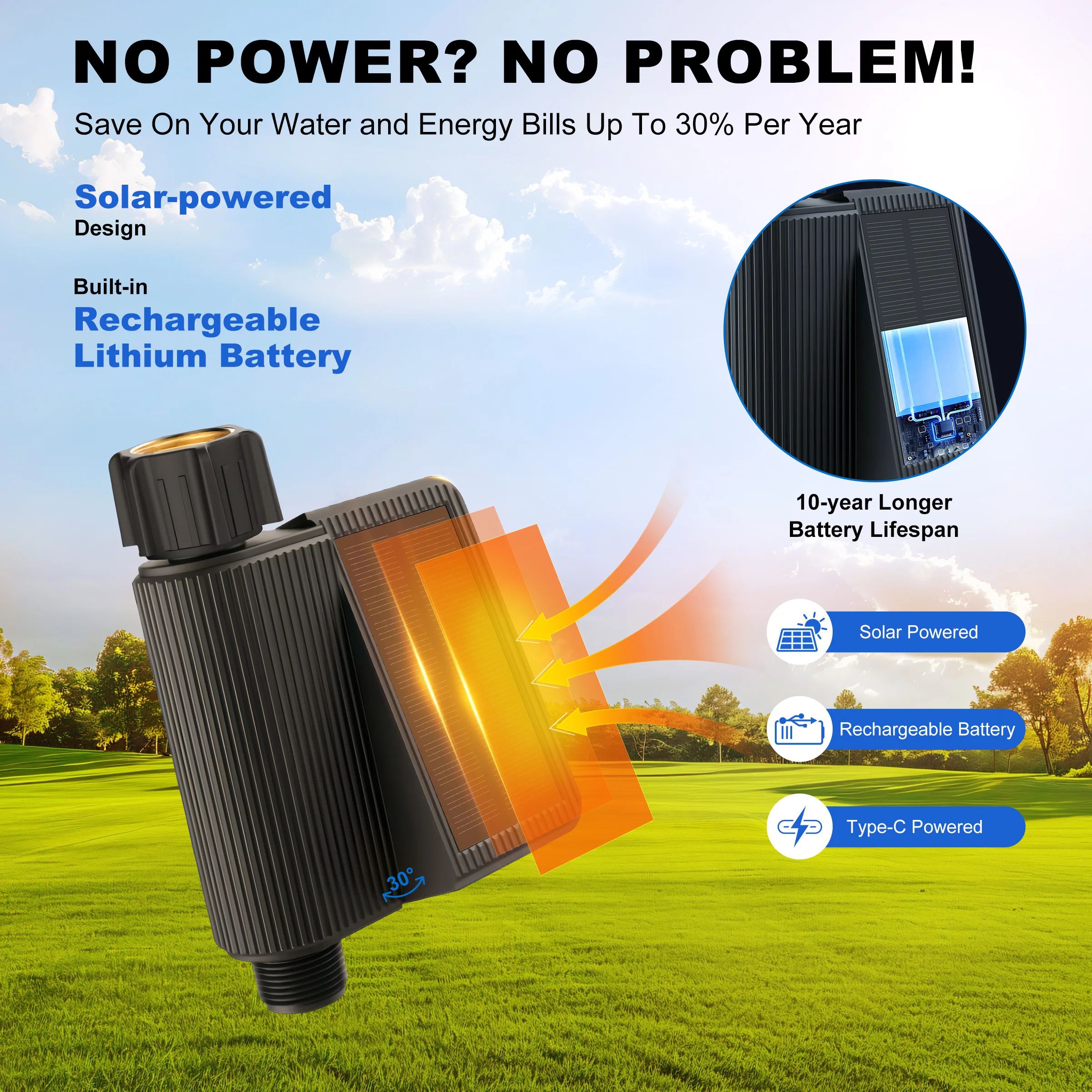 Smart Water Timer Solar Powered WiFi Sprinkler Timer with Brass Inlet Automatic Irrigation Controller No Hub Required