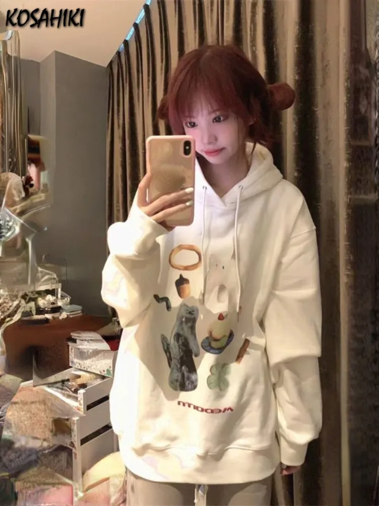 Harajuku Kawaii Hoodie Women Gothic Autumn Winter Cartoon Print Pullovers Long Sleeve Girls Cute Sweatshirt Oversized Streetwear