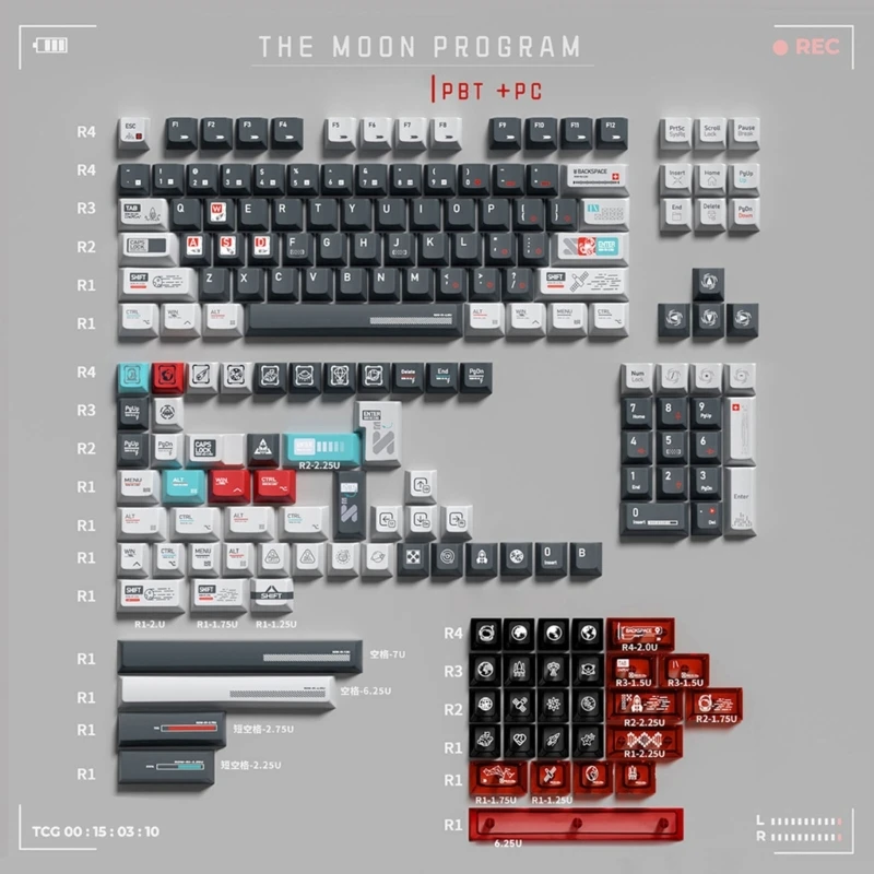 183 Keys Moon Program Keycap Set Using Five Sides Heat Sublimated Enhances Gaming Mechanical Keyboard Aesthetics