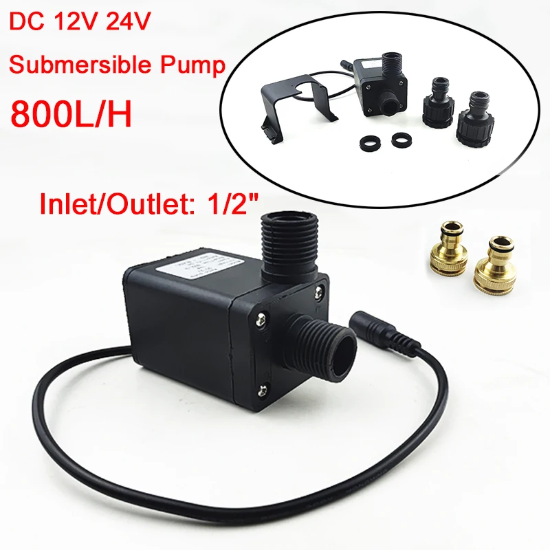 

1/2" DC 12V 24V High Voltage Ultra-quiet Solar Water Pump 800L/H Brushless Motor Submersible Pump Circulating Pump Connector