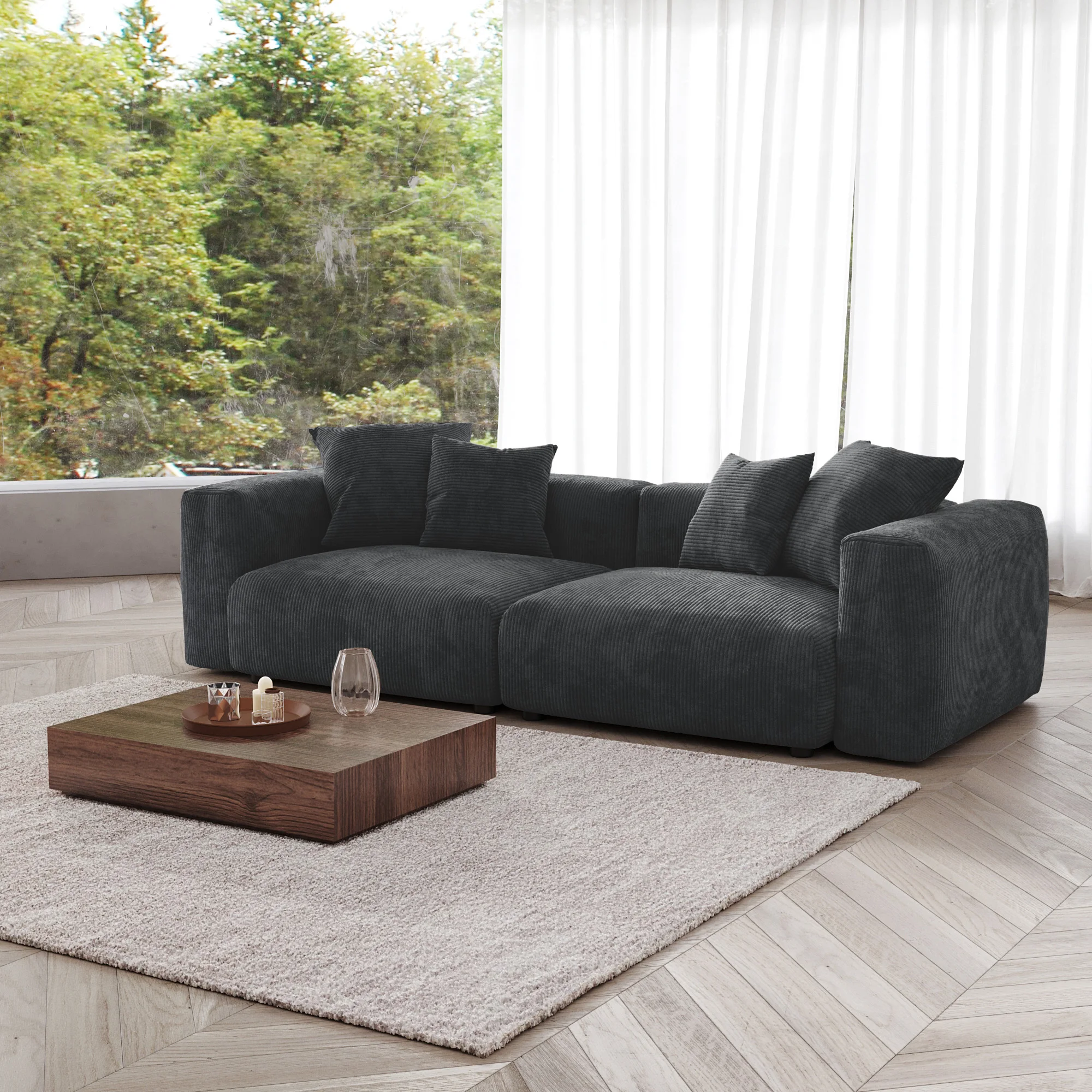 Modular Sectional Sofa Couch Oversized LoveSofa Comfy Corduroy Fabric Couches with 4 Pillows Cushion Covers Removable Loveseats