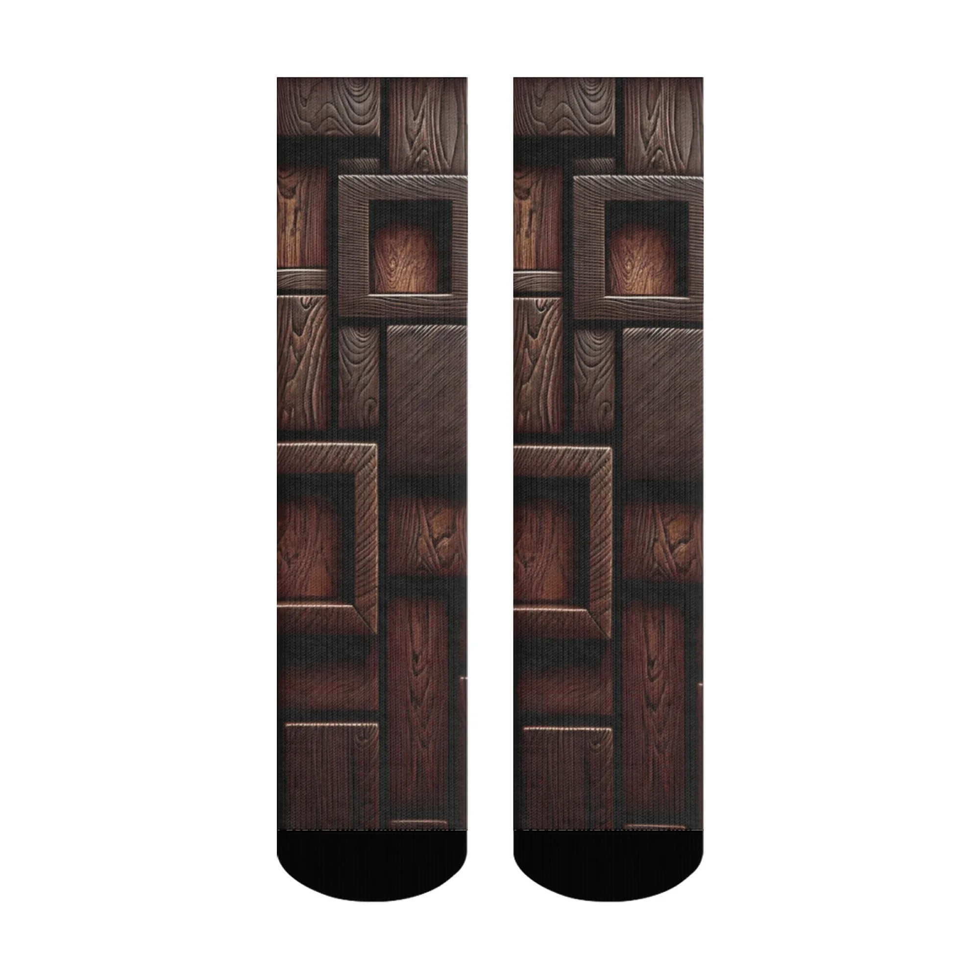 زوج واحد من الجوارب الرياضية المطبوعة الخشبية الإبداعية الرجعية ثلاثية الأبعاد للرجال، جوارب كرة السلة الطويلة للخريف والشتاء