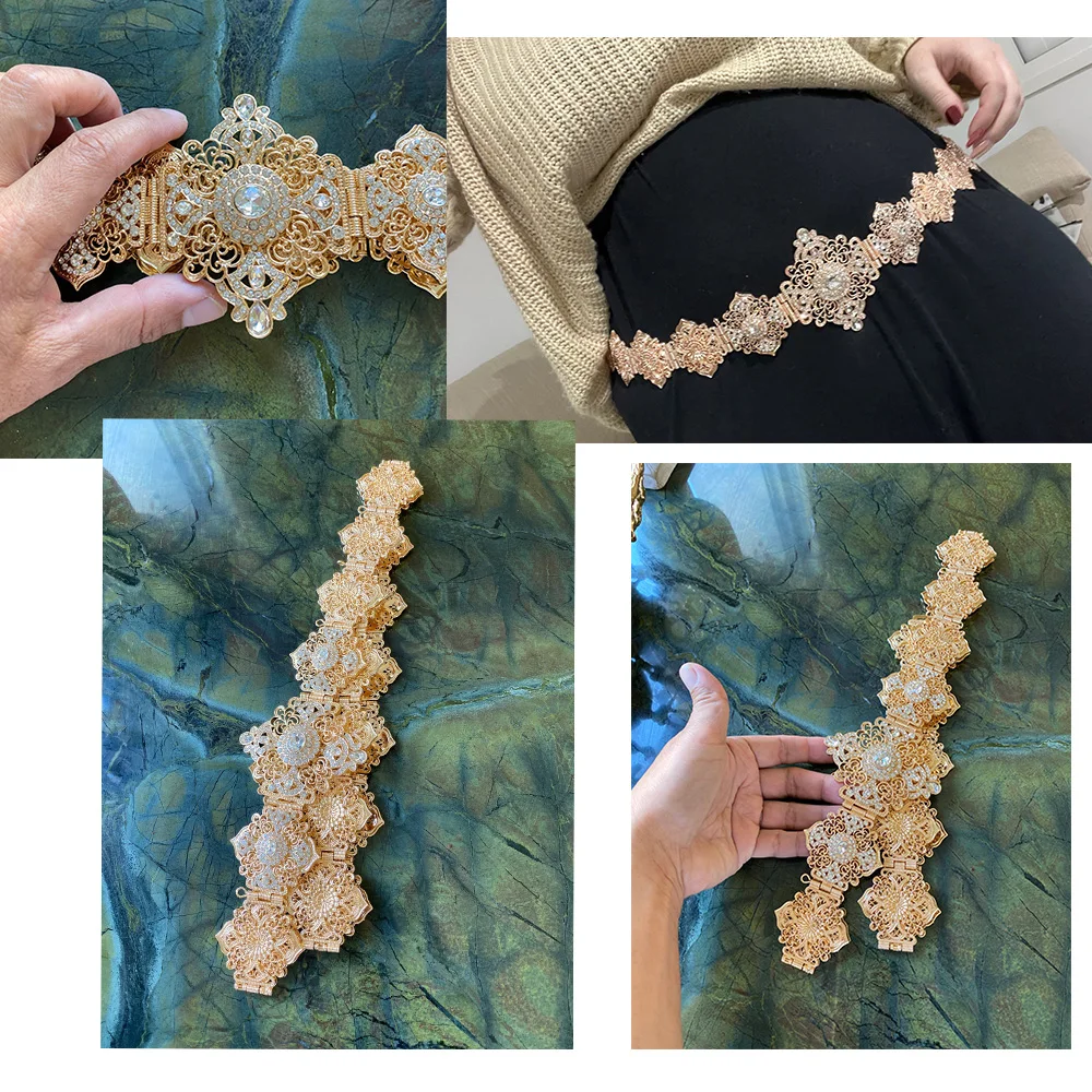 Neovisson Moroccan Unique Crystal Belt For Aristocratic Women Caftan Belt Wedding Dress Body Jewelry Clothing Accessorie