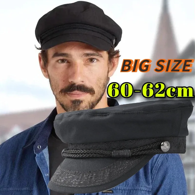 

Big Size 60-62cm Flat Top Military Hats Men's Women's Cotton Spring Autumn Retro Captain Berets Hat Adjustable Boat Cap Unisex