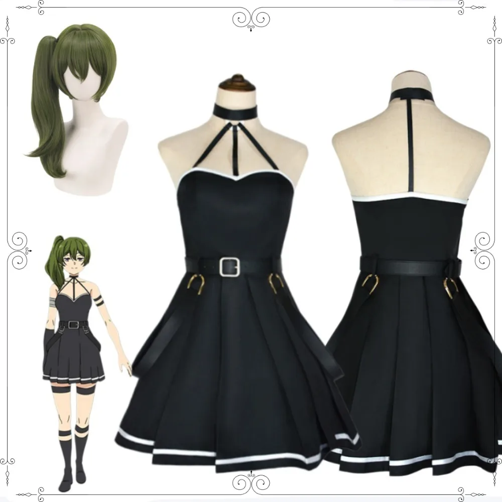 

Frieren Beyond Journey's End Ubel Cosplay Set Black Halter Dress Elf Ears Adult Women Halloween Carnival Comic Con Party Outfit
