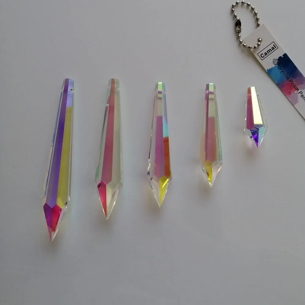 Camal 10pcs 38/55/63/76/89/100mm AB Color Crystal Icicle Drop Pendant Prisms Rainbow SunCatcher Lamp Lighting Part Home Decor