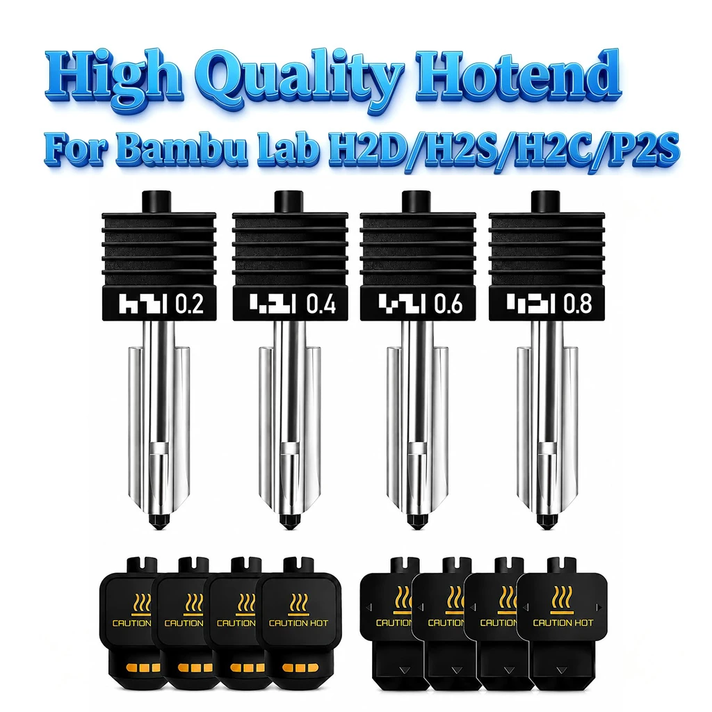 Verbessertes Hochwertiges H2D H2S H2C Hotend-Kit 0,2/0,4/0,6/0,8mm Düse aus gehärtetem Stahl Ersatz-Hotend-Kit für Bambu P2S A1/A1mini