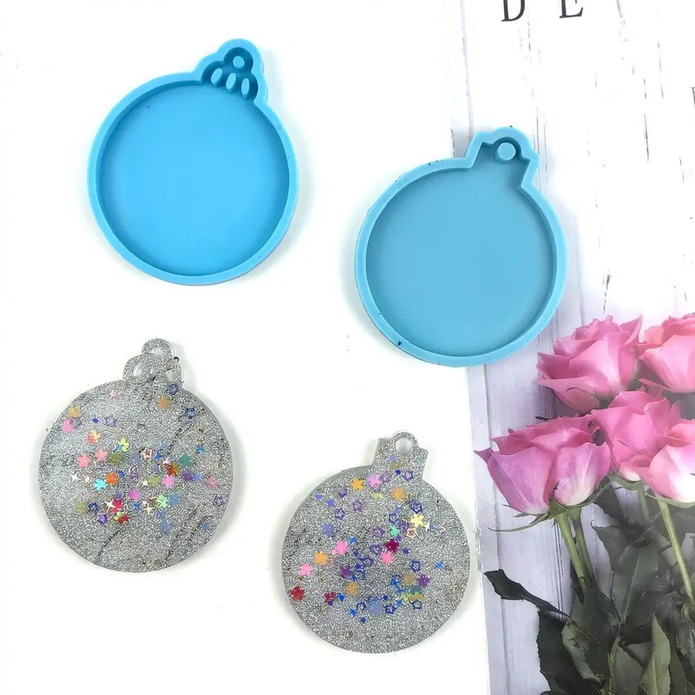 Christmas Tree Hanging Ornament Silicone Mold For DIY Resin Casting Craft Tool Round Jewelry Making Gift Tag