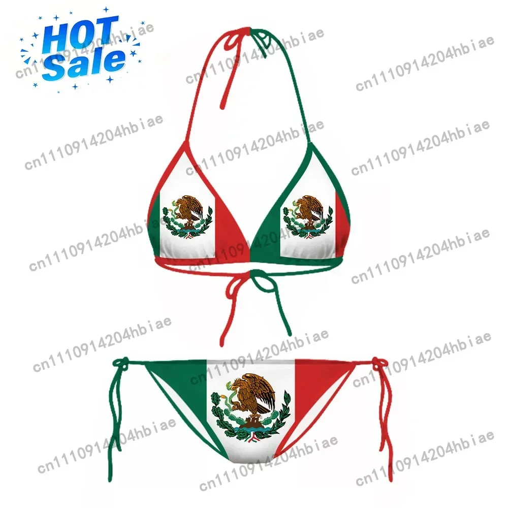 Mexico Flag Bikini Sets Fashion Sexy Swimsuits Beach Pool Vacation Adjustable Lacing Bikini Suits No Chest Pad