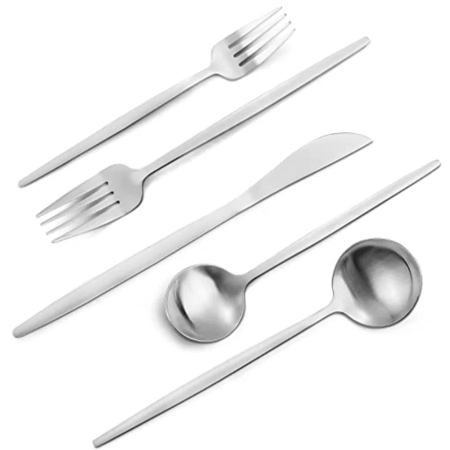 

Matte Silverware Set 60-Piece Stainless Steel Flatware Set Satin Finish Tableware Cutlery Set Service for 12 Home and Restauran