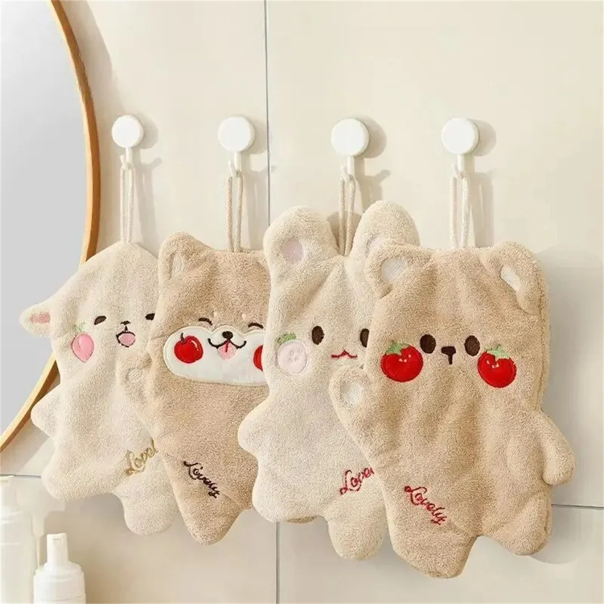 

Double Layer Hand Towel Hanging Cartoon Square Scarf Thick Absorbent Towel Coral Velvet Double Layer Cute Tong Hand Towel