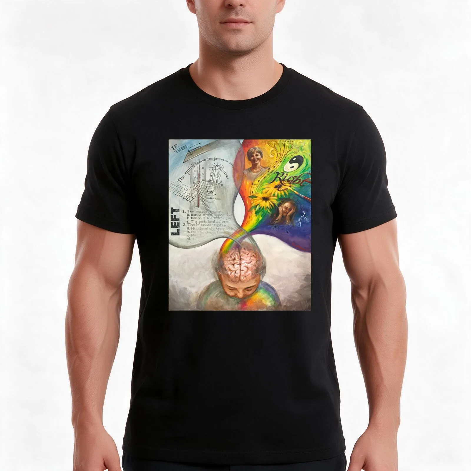 My Brain' left/right hemispheres T-Shirt, Summer Casual Cotton Tee, Oversized Streetwear Tops, Vintage Graphic Print