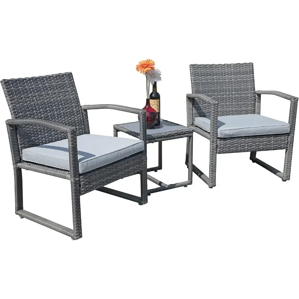 Outdoor Wicker Conversation Set, Patio Rattan Chair Set, Modern Bistro Set with Coffee Table, Garden Balcony Backyard