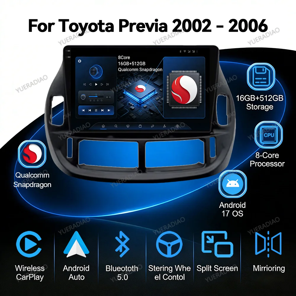 Android 17 Car Radio For Toyota Previa ESTIMA ACR30 Tarago 2002 - 2006 QLED GPS NAVI 4G LTE 5G WIFI BT Multimedia Video Player