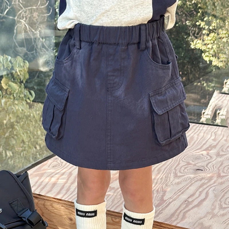 Cargo Skirts Baby Girls Fashion Chino Skirt with Hip Wrap Kids Cotton Spring Summer Chirldren Clothing Solid Color Mini Skirt