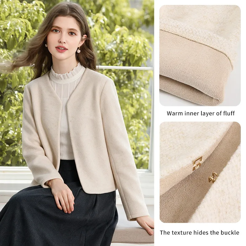 I BELIEVE YOU Women's Coat 2026 Winter Wool Blend Quiet Luxury Commuter Outerwear Fine Shimmer Silver Thread Clothes 2263186558