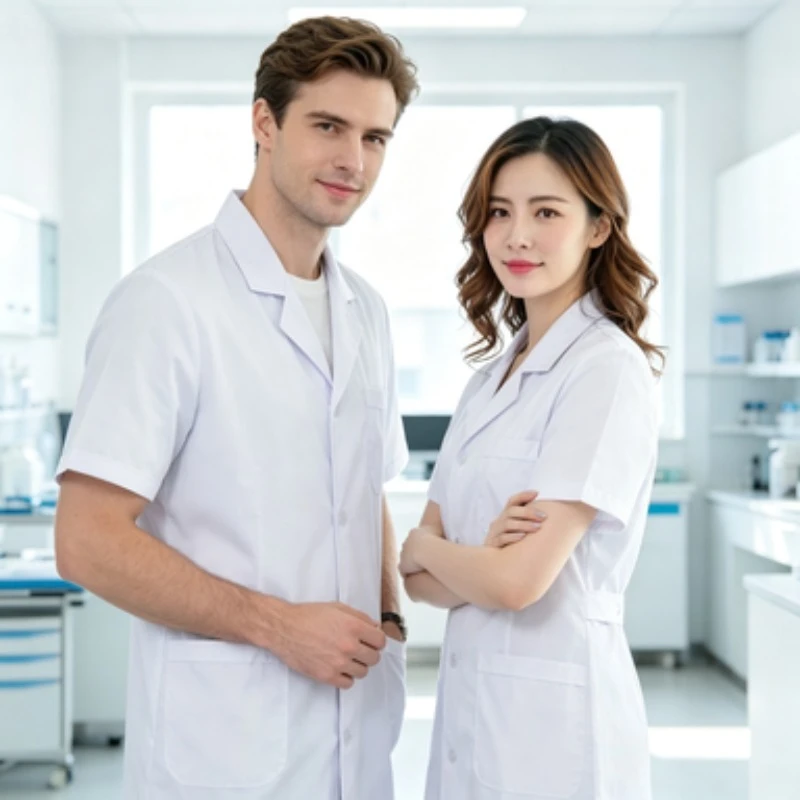 Blouse de travail classique unie blanche à manches courtes unisexe pour médecins, infirmières, tenue de laboratoire et robe d'isolement pour étudiants
