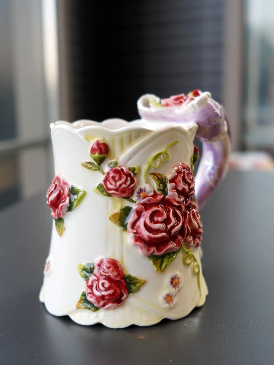 Fangya ceramic tender rose girl mug exquisite hand-painted  bow milk glass.