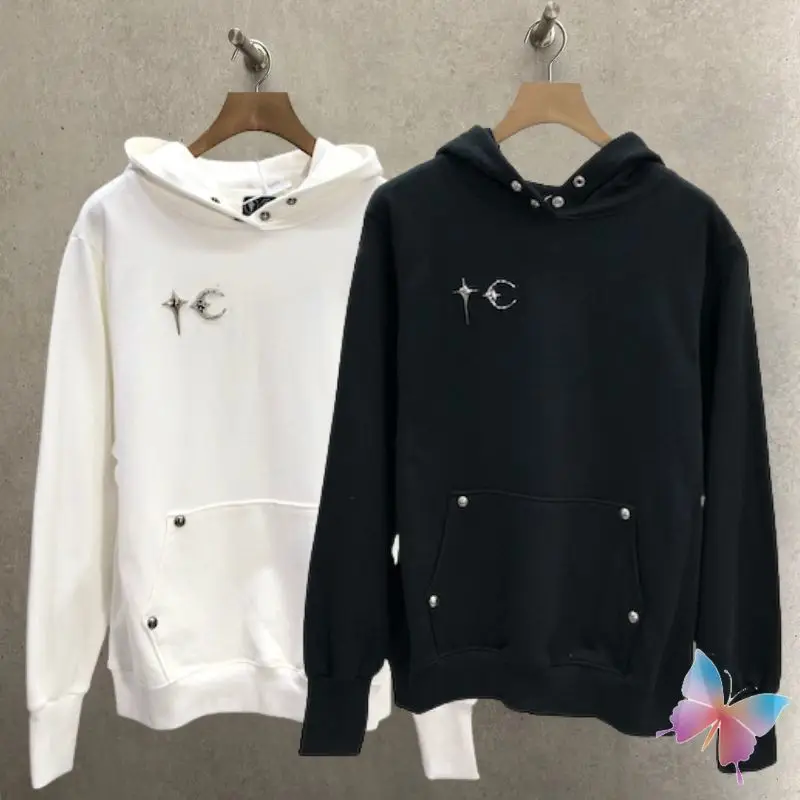 Stock Thug Club Hoodies High Quality Cotton Metal Starry Moon Sweatshirts Rivet Pocket Couple Street Cleanfit Men Women Hoody