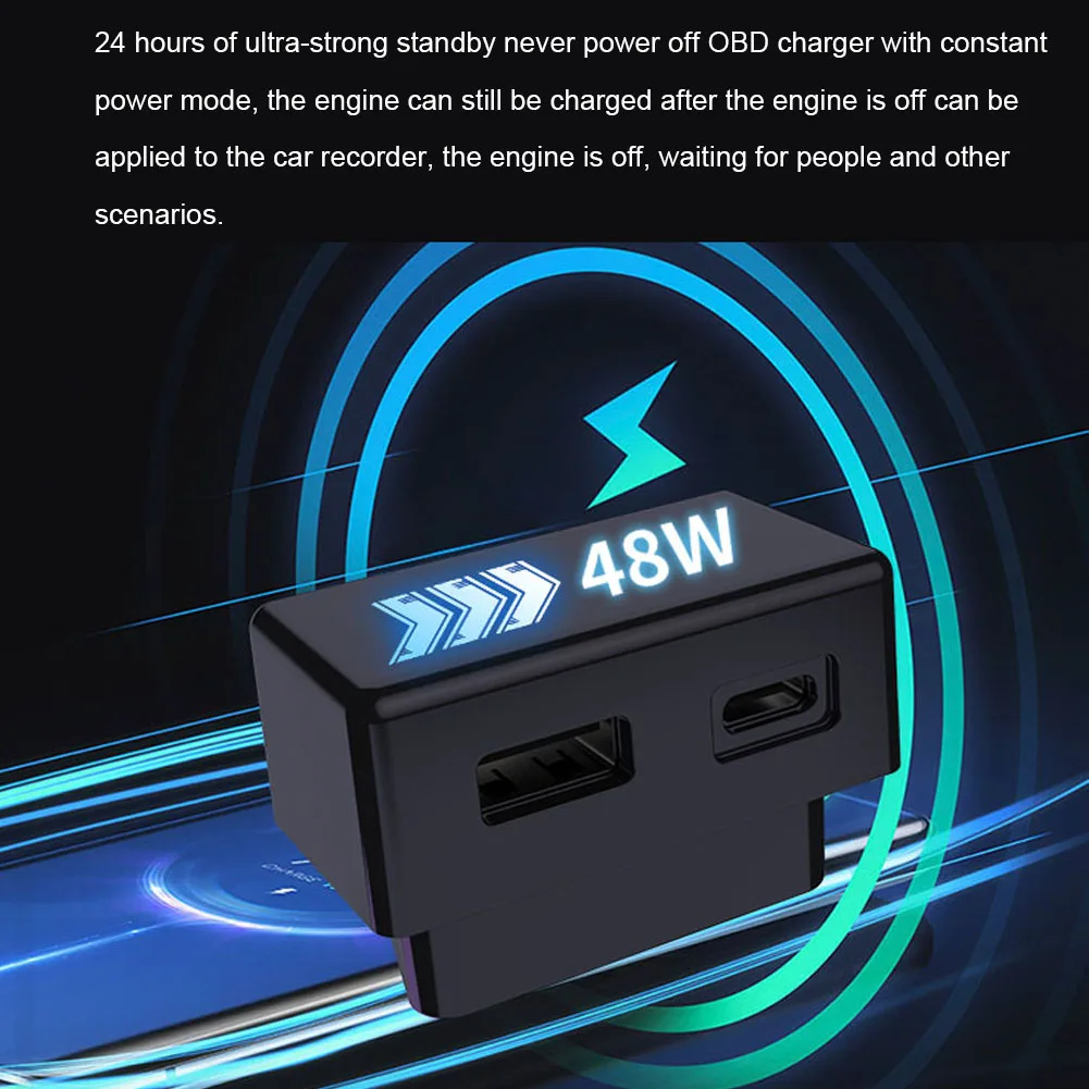 Car OBD Fast Charger for Tesla Model 3 Y X S Mobile Phone Charging Adapter OBD2 Splitter USB and Type-C Dual Port Plug Head