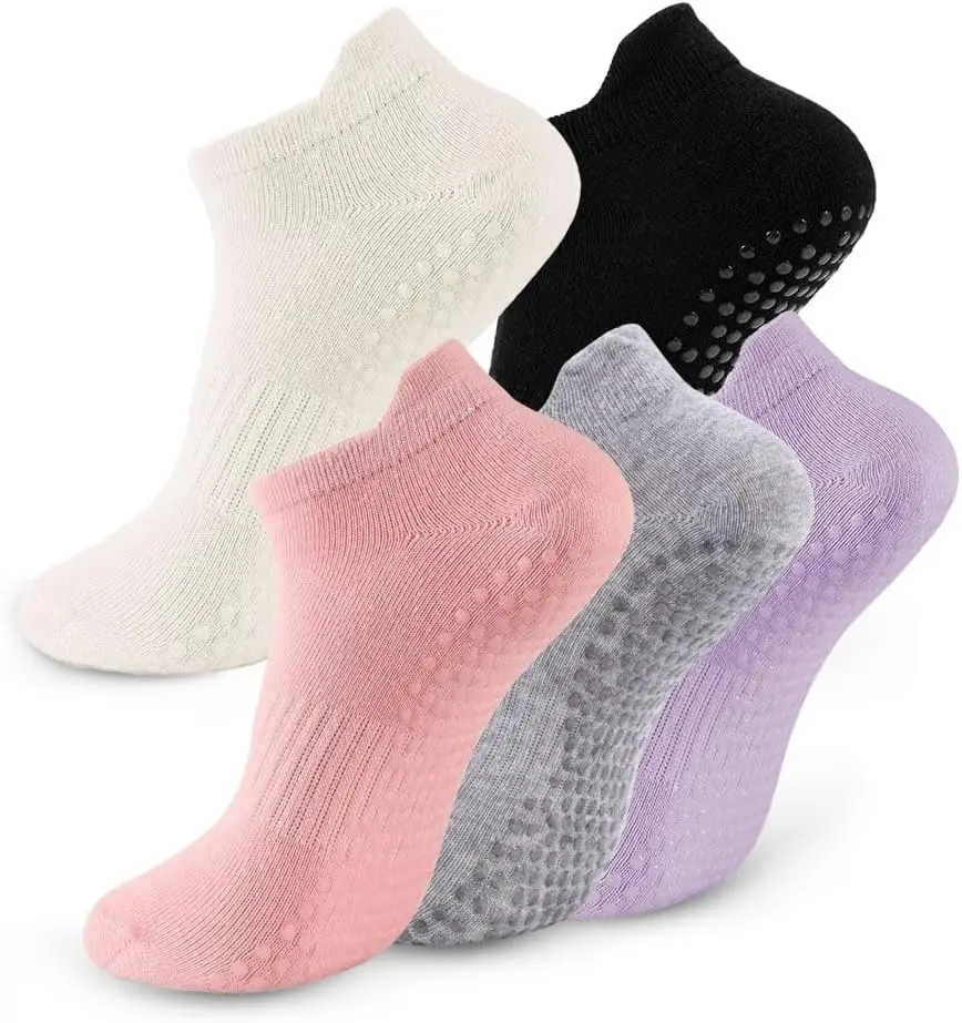 5 Pairs Non-Slip Grip Yoga Socks for Women, Ideal for Pilates, Barre, and Barefoot Workouts