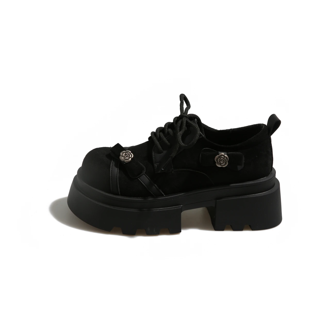 Damen Suede Chunky Plateau Loafer Vintage Schnürung Blume Gothic Lolita Mary Jane Schuhe Runde Kappe Dicke Sohle Freizeitschuhe Halbschuhe Bequem Mode Harajuku Punk Flache Schuhe Mädchen College Retro