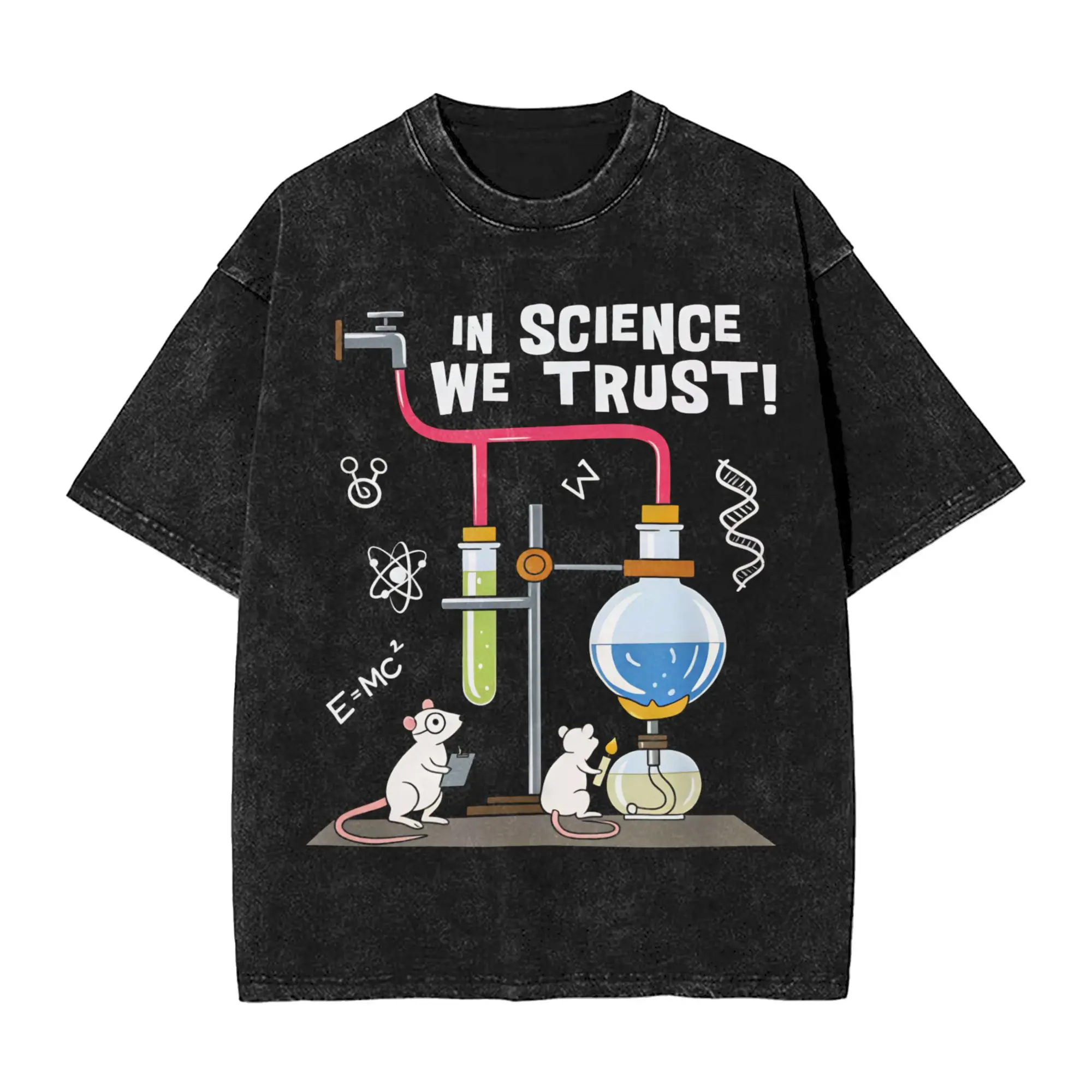 In Science We Trust Men's T Shirts Washed  Funny Tees Short Sleeve Round Collar T-Shirt Pure Cotton Gift Idea Tops