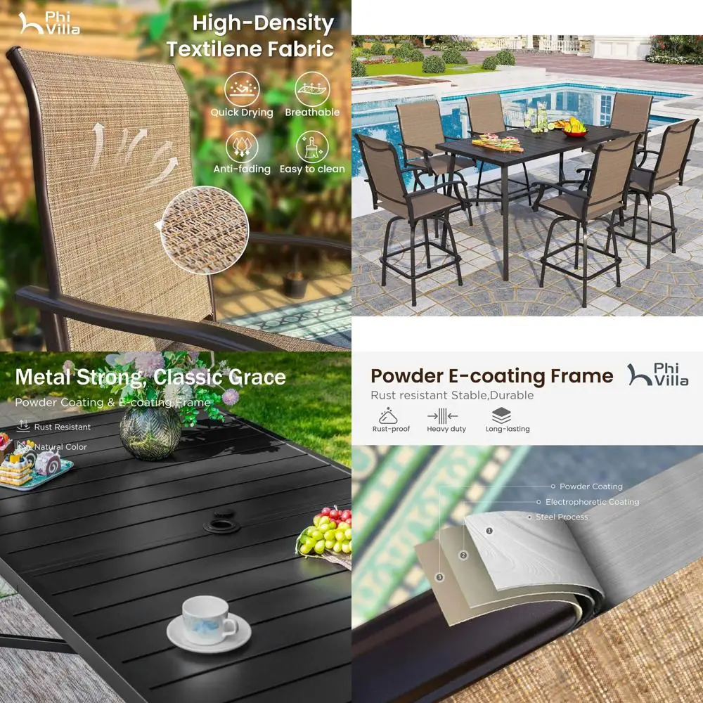 

7-местный обеденный комплект для патио с вращающимися стульями и высоким столом (1,20 м) для сада и террасы