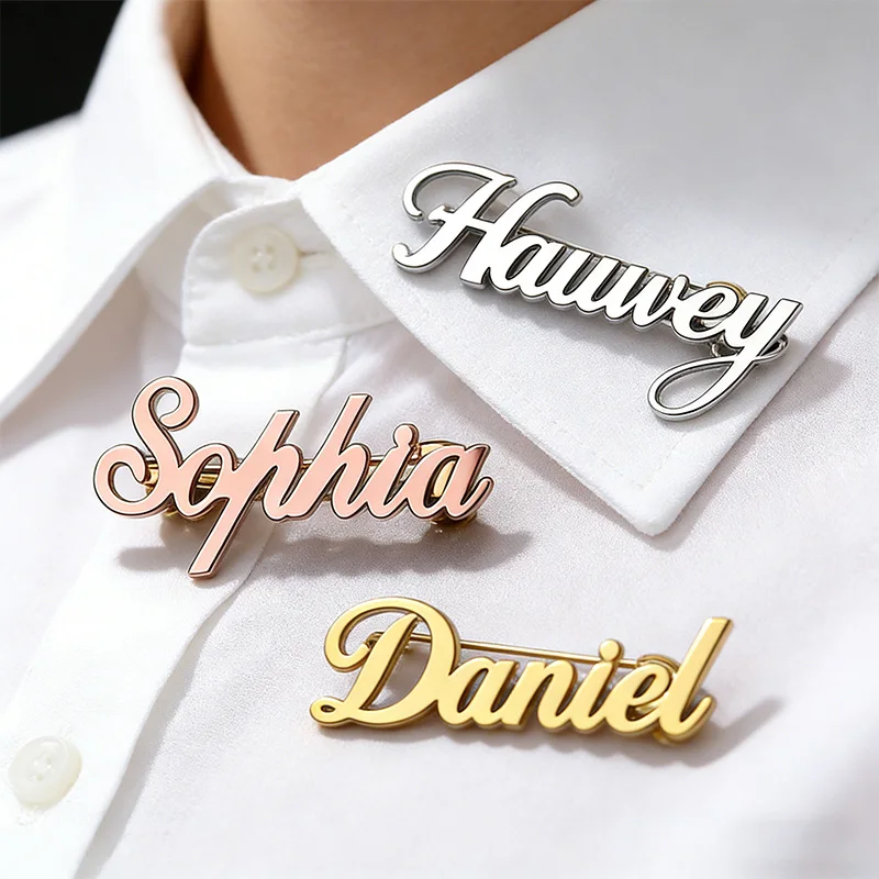 Stainless Steel Custom Name Initial Letter Pins Brooch for Suit Collar Bag Charm Personalized Nameplate Badge Pin Jewelry Gift