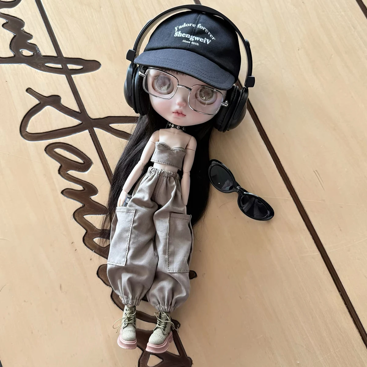 30cm Blyth Doll Clothe Accessories Fashion Versatile Vest + Workwear Trousers Set For Ob24 19-joint Blyth Doll DIY Dress-Up
