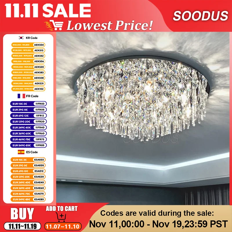 

Chandelier Luxury Led Modern Crystal Metal Round Lighting Indoor Bright For Kitchen Living Room Bedroom Lustre Ceiling Lights