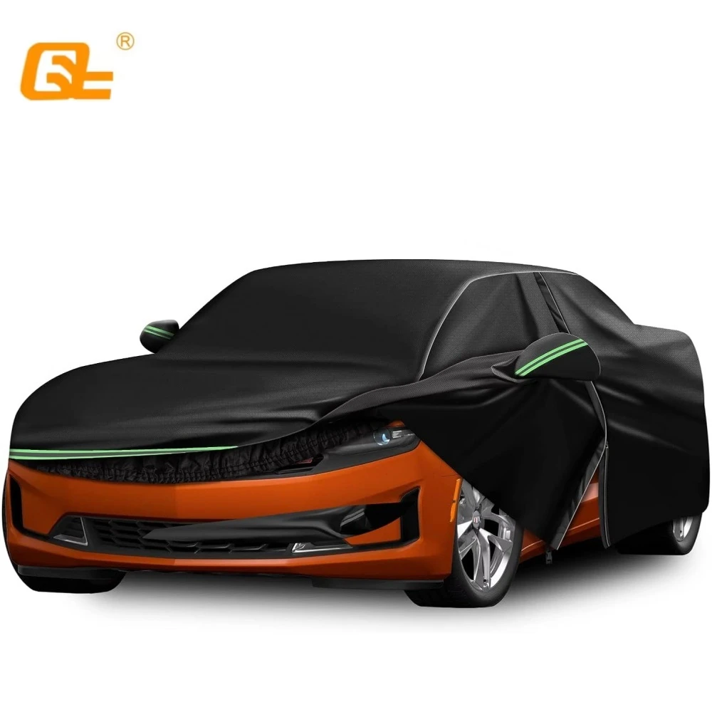 

210T Outdoor Waterproof Car Covers Custom For Chevy Camaro 2010-2022 UV Protection with Zipper Door Reflective Strip Storage Bag