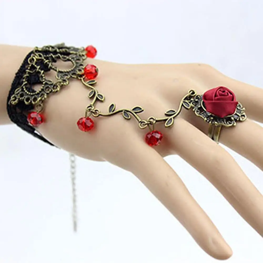 Retro Chain Bracelet Gothic Women Lace Flower Hand Slave Harness Bracelet Chain Ring Jewelry Charm Bracelet For Women Gift