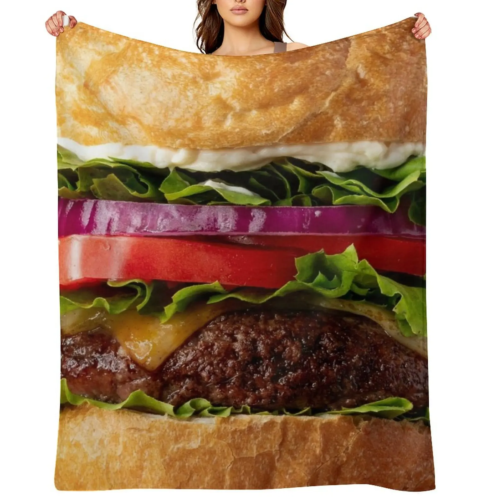 Hamburguesa de lujo con queso, manta RBSSG, regalo divertido, fundas de cama a cuadros en el sofá, mantas de Picnic