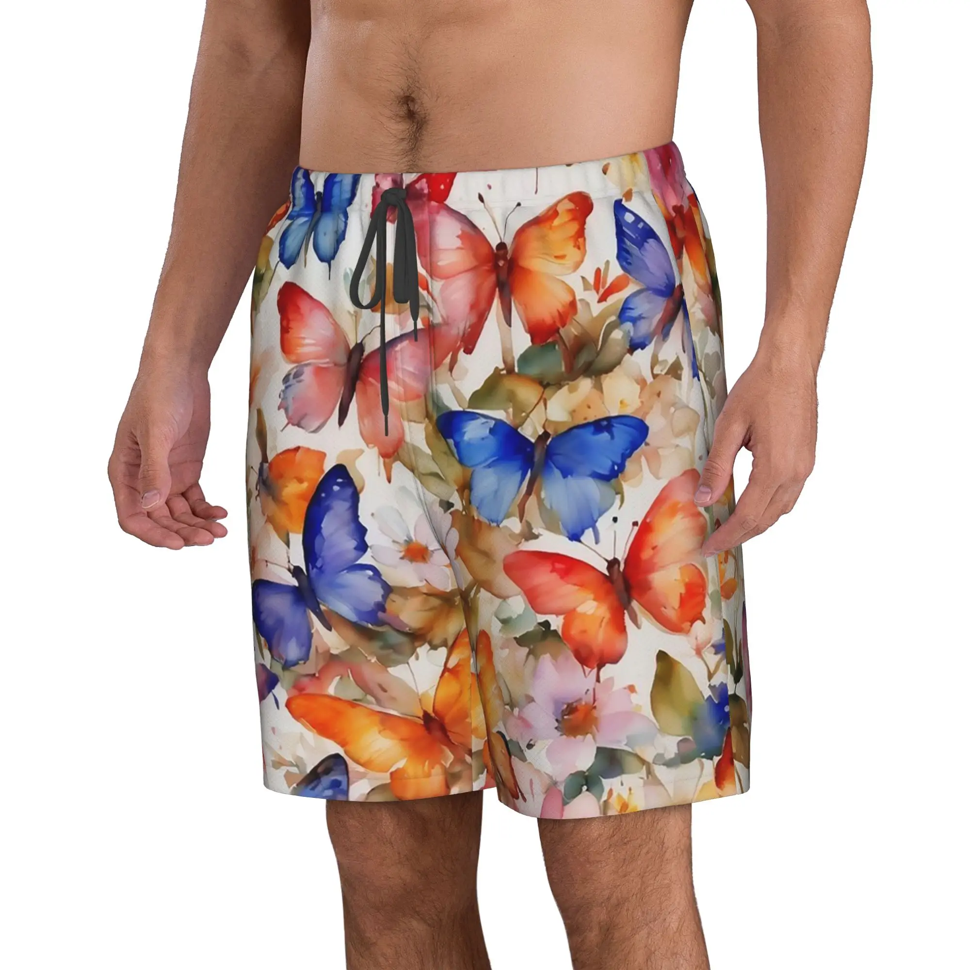Colorful Butterfly Watercolor Painting Art Trunks Beach Board Shorts Casual Quick Dry Swim Summer Men Pants