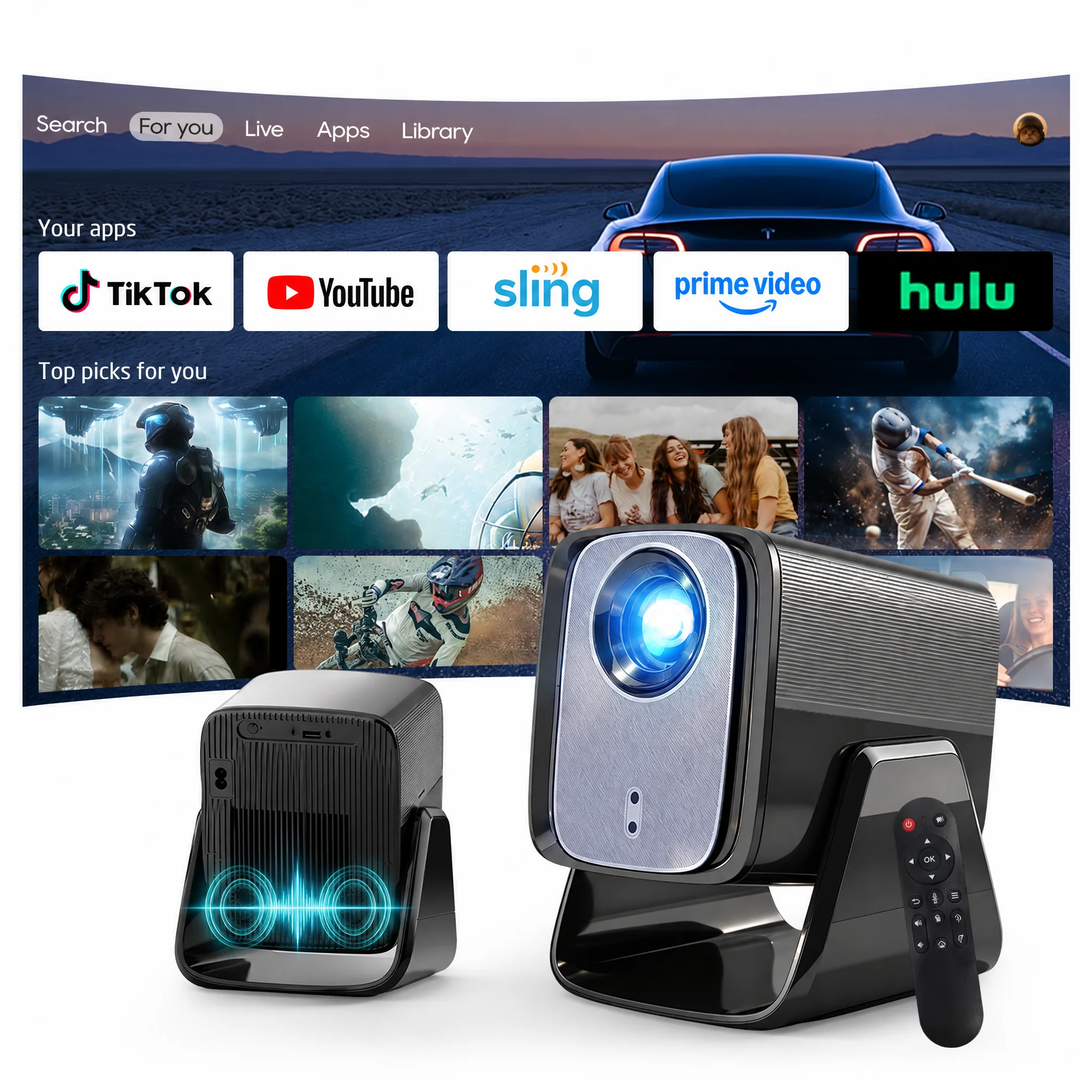 LYNCast 4K-Unterstützter Smart-Projektor, Tragbarer Mini-WLAN-Heimkino-Videoprojektor, Hochheller Android-Kino-Projektor