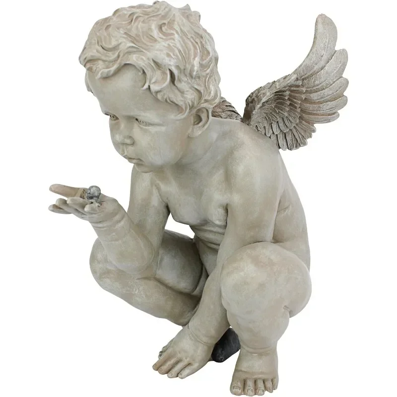 Mysteries Cherub Garden Outdoor Statue Sculpture 15 Inch Antique Stone Patio Decoration USA