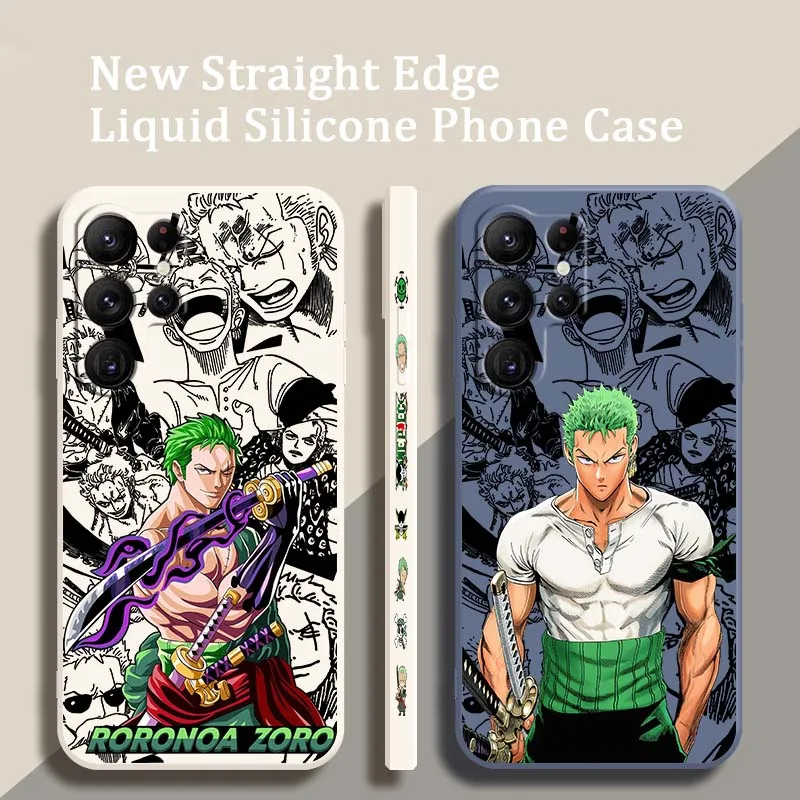 Roronoa Zoro Japan Anime Phone Case For Samsung Galaxy S26 S25 S24 S23 S22 S21 S20 Ultra Plus FE 5G Liquid Left Rope