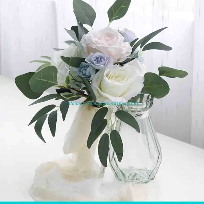 H7BF Bouquet fiori artificiali Bianco Simulazione Floreale seta Fiori finti per festa nozze Sposa Puntelli