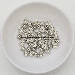 (50Pcs / Lot !) Zinc Alloy Tibetan Antique Silver Color Flower Beads End Caps For Jewelry Making Size 6mm ZN-162B