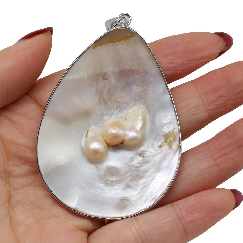 1pc 45x66mm Natural Teardrop MOP Shell Pendant with Baroque Pearl Bezel Charm for DIY Necklace Handmade Jewelry Making Findings