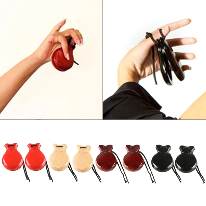 2Pcs Traditional Castanet Spanish Castanets Flamenco Dance Castanets with String Hand Clapper Orff Music Instrument