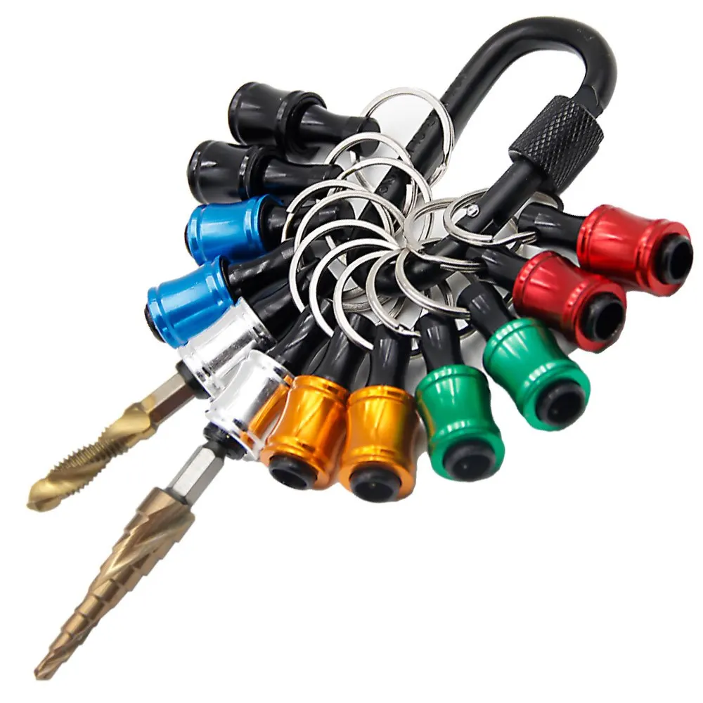 Juego de llaveros de biela de liberación rápida multicolor con cabeza de destornillador hexagonal de 1/4 y manguito de conversión cambios rápidos de herramientas