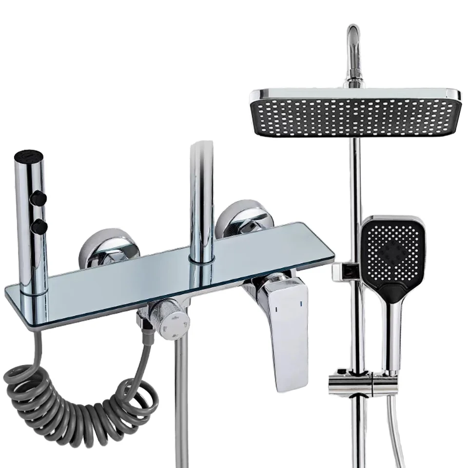 

New Factory Release Wall Mounted Rainfall Shower Set Polished Chrome Full Set Bathtub Mixers High-quality Bathroom Equipment