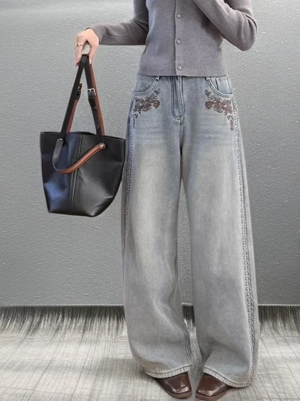 

High Waist Wide Leg Jeans Casual Sle Multi-ket High Waist Loose Fit Versatile Vintage Waed Spring Faion Women's Clot...