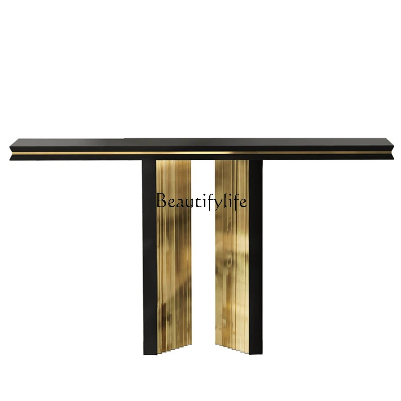 

Modern Stainless Steel Entrance Wooden Black Paint Light Luxury Console Minimalist Partition Bar Counter