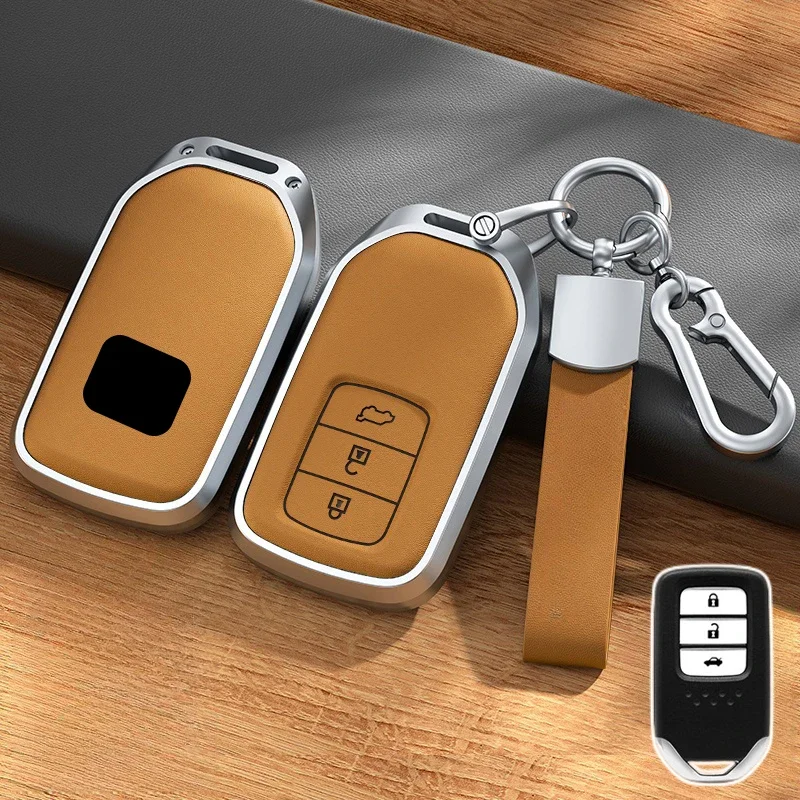 高品質のアルミニウム合金レザーケース,カーキーカバー,ホンダ用ホルダーバッグ,コードHR-V,シビックCR-V CR-V CR-Z