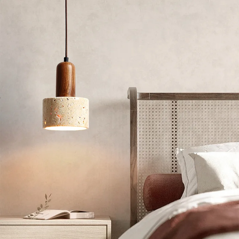 

Retro Nordic Yellow Cave Stone Wabi-sabi Wind Bedroom Bedside Chandelier, Japanese Creative B&B Restaurant Small Chandelier