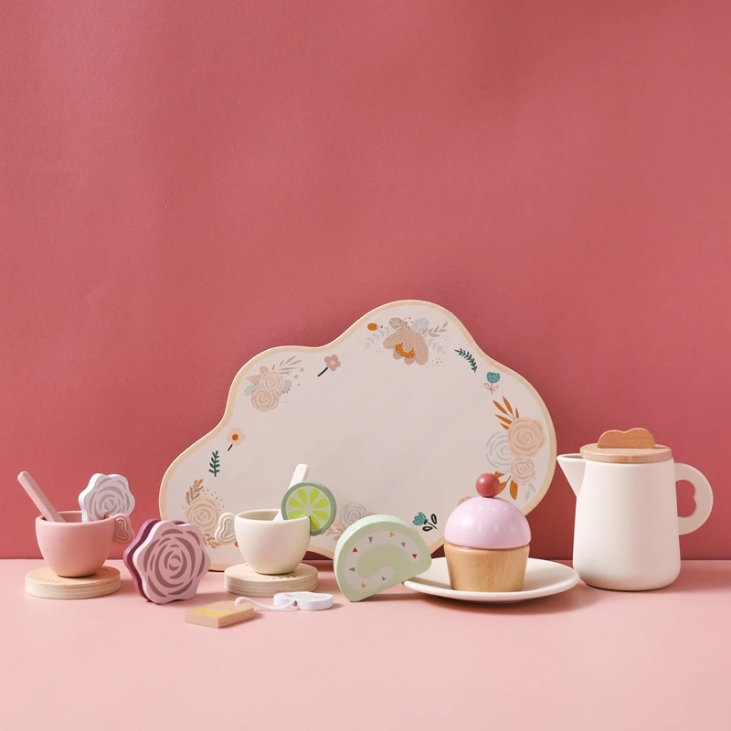 Baby Holz Montessori Spielzeug Silikon Tassen Holz teller Tabletts Dessert Modell spielen Haus Nachmittags tee Set Kinder Puzzle Spielzeug Geschenk – Detail 29