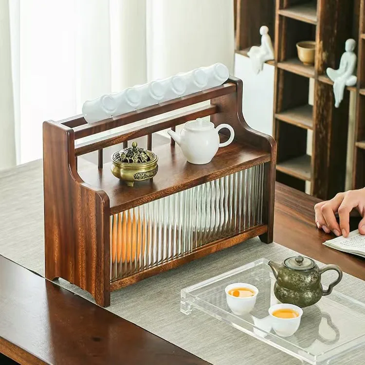 

South American walnut Changhong drain push-pull horizontal cabinet, home tea set sundries solid wood storage